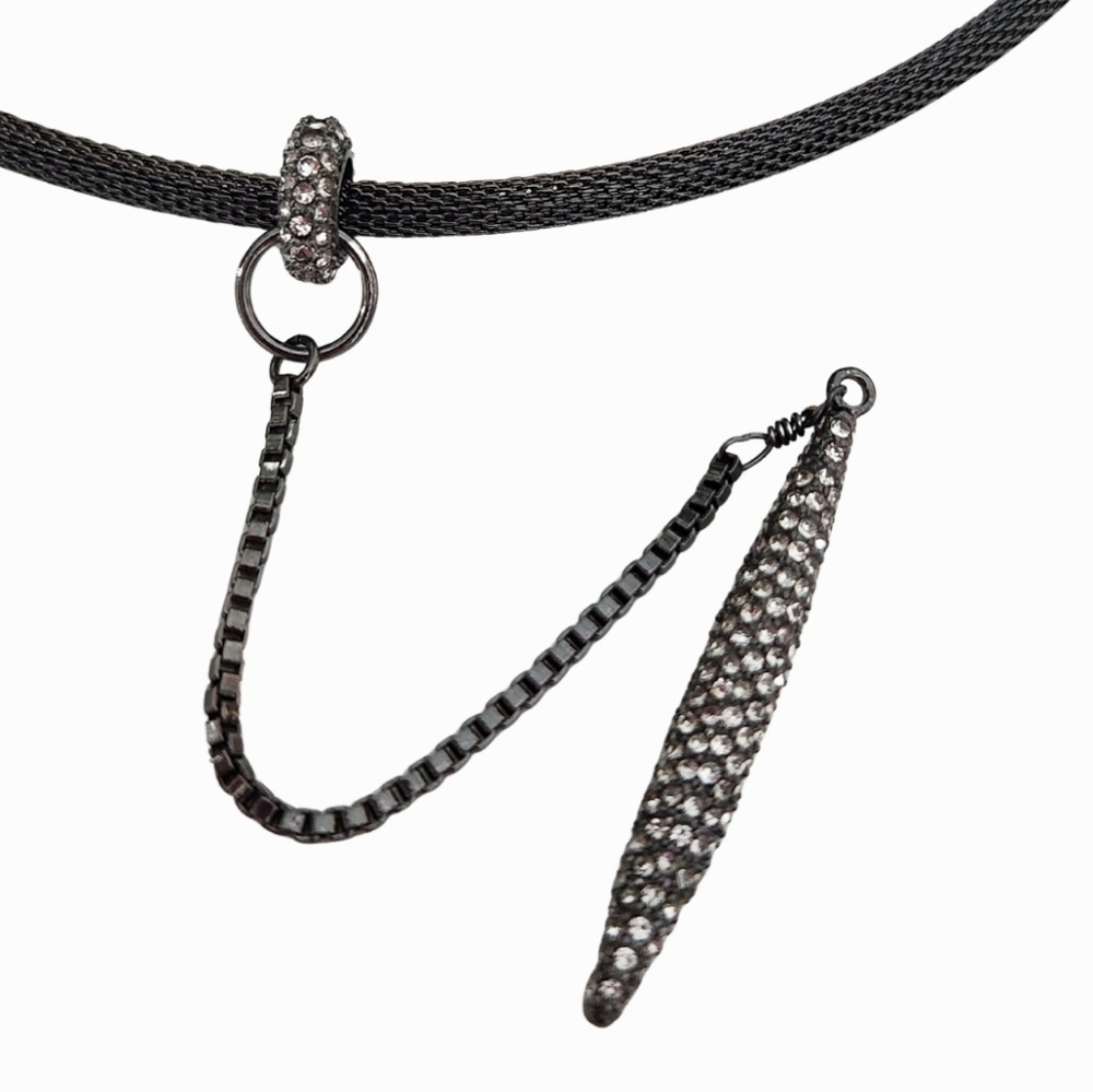 Chico's Eliza Rhinestone Drop Dangle Collar Necklace Gunmetal Silver-Tone